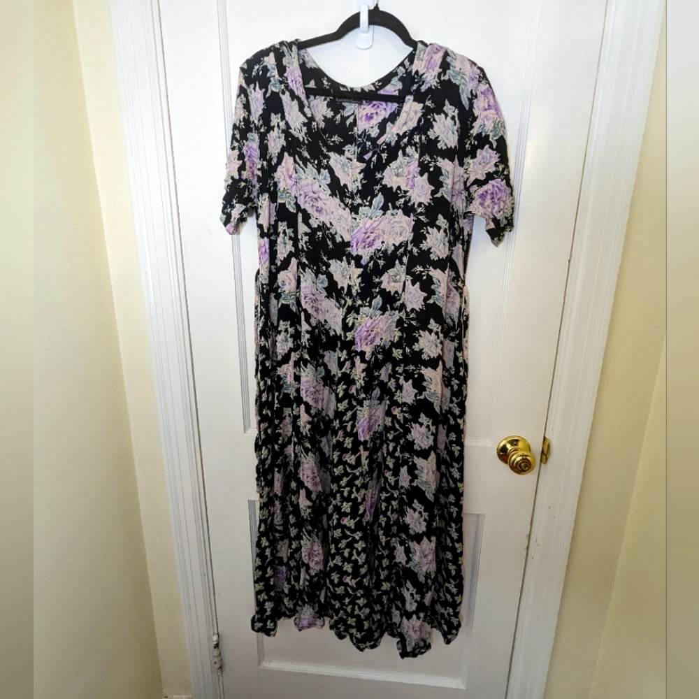 Vintage Moody Floral Cottagecore 90s Tie Waist Dress